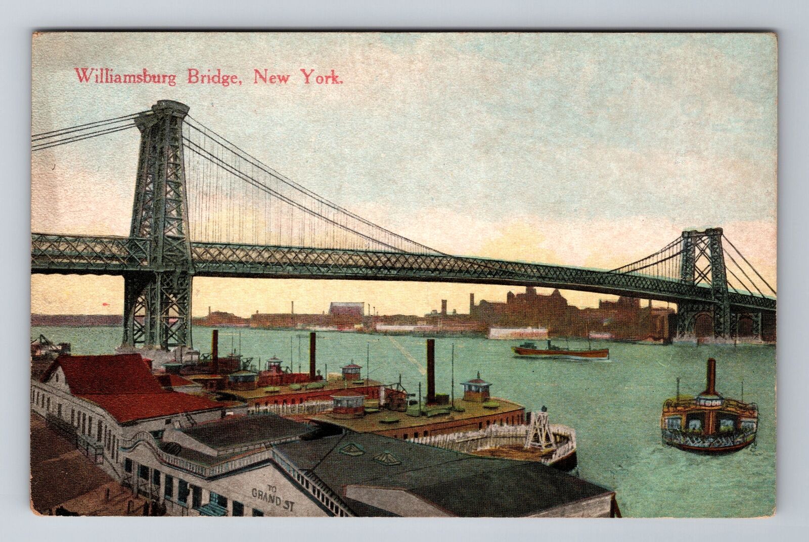 New York City NY, Williamsburg Bridge, Antique Vintage Souvenir Postcard