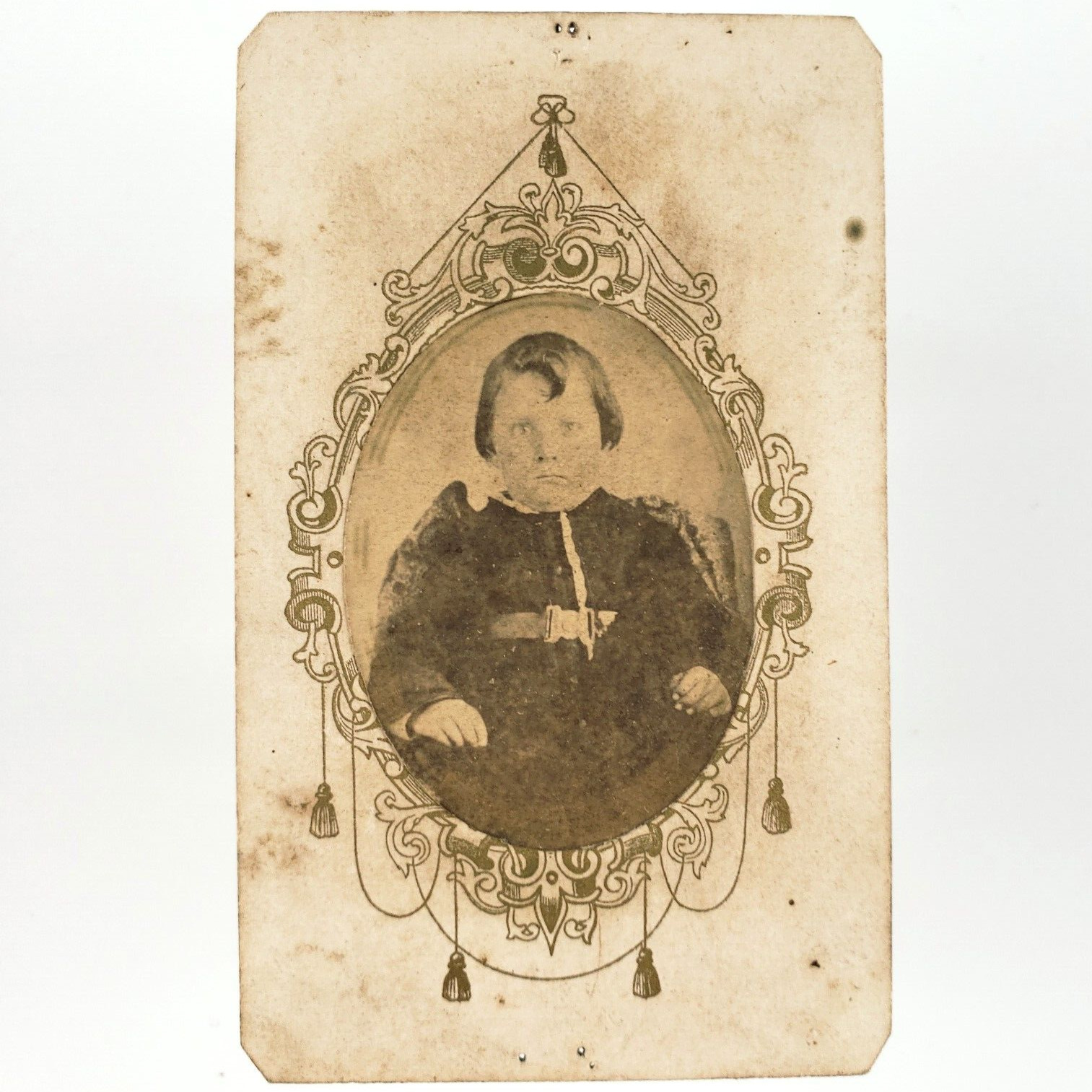 Felicity Ohio Cartouche Kid CDV c1865 Civil War Era Illustrated Boy Photo B3183