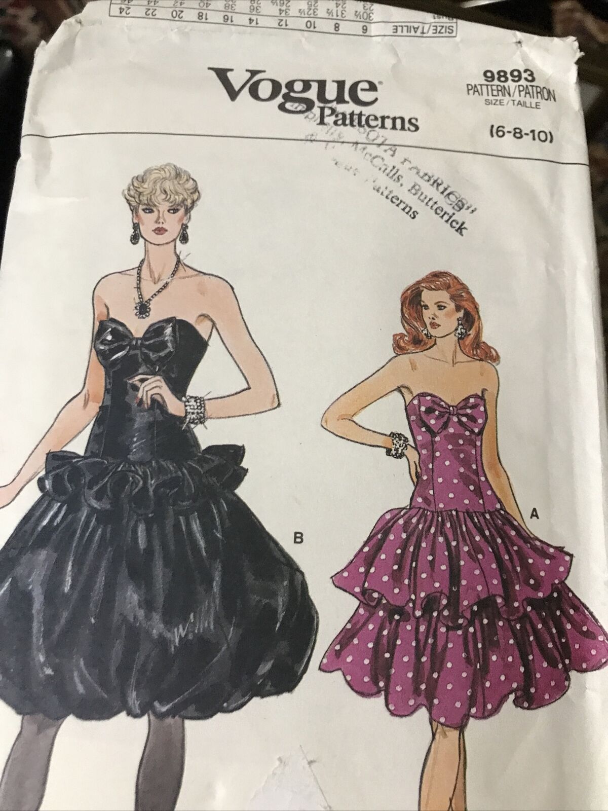 Vintage 1987 Vogue Bubble Dress Pattern #9893  Uncut 6-10 Dance Strapless Drop