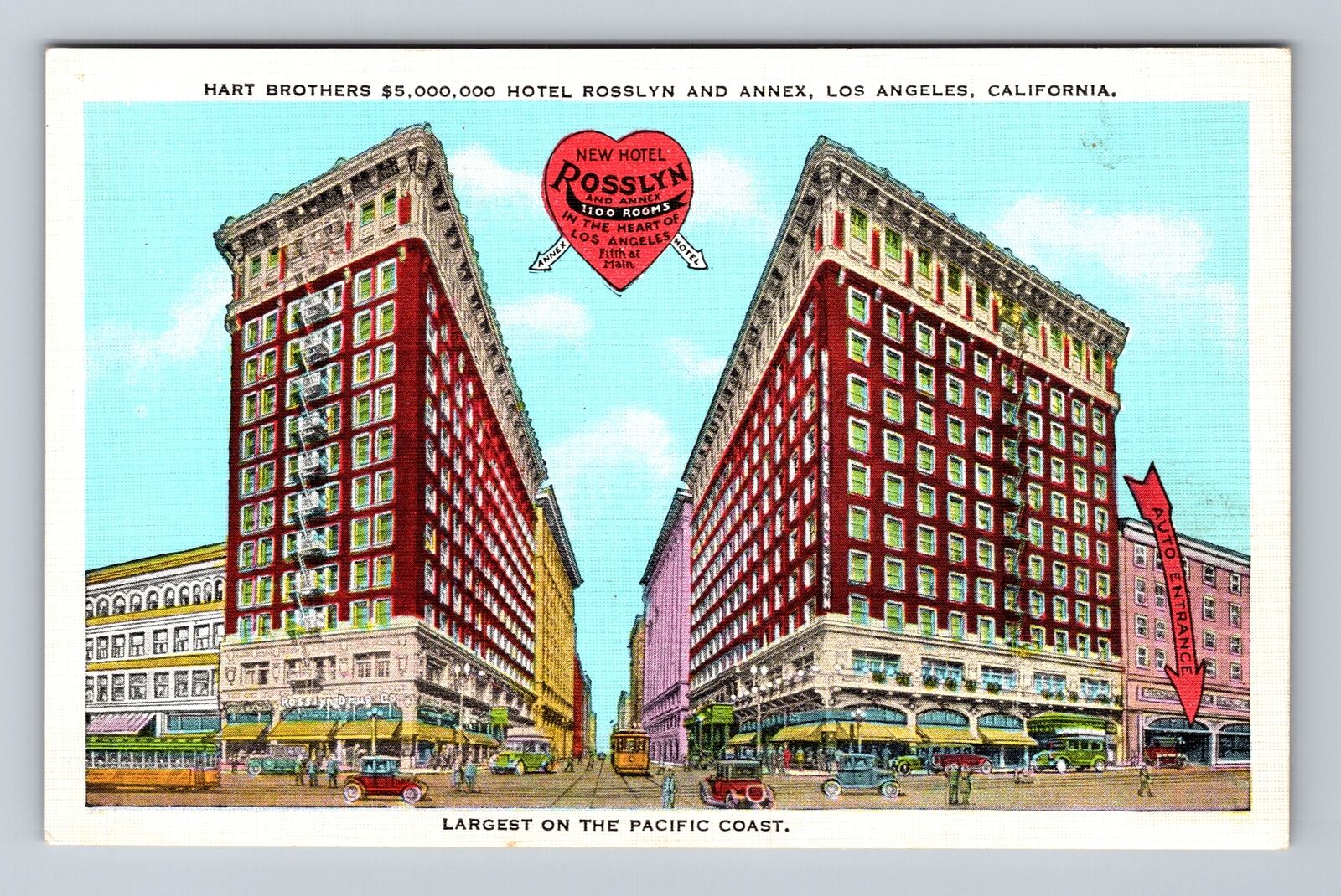 Los Angeles CA-California, Hart Brothers Hotel Rosslyn, Vintage Postcard