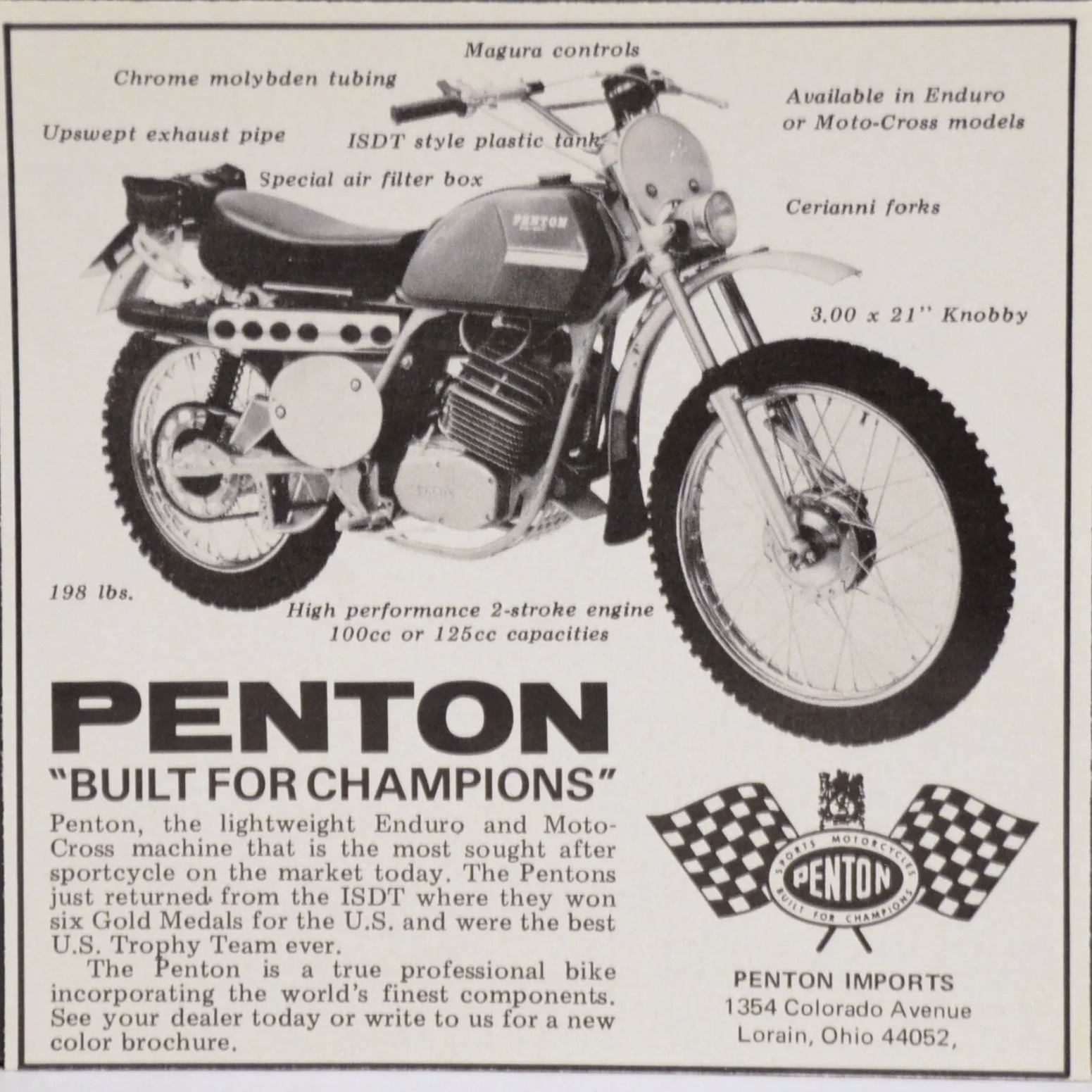 1972 Penton 100 125 Enduro Motorcycle Print Ad