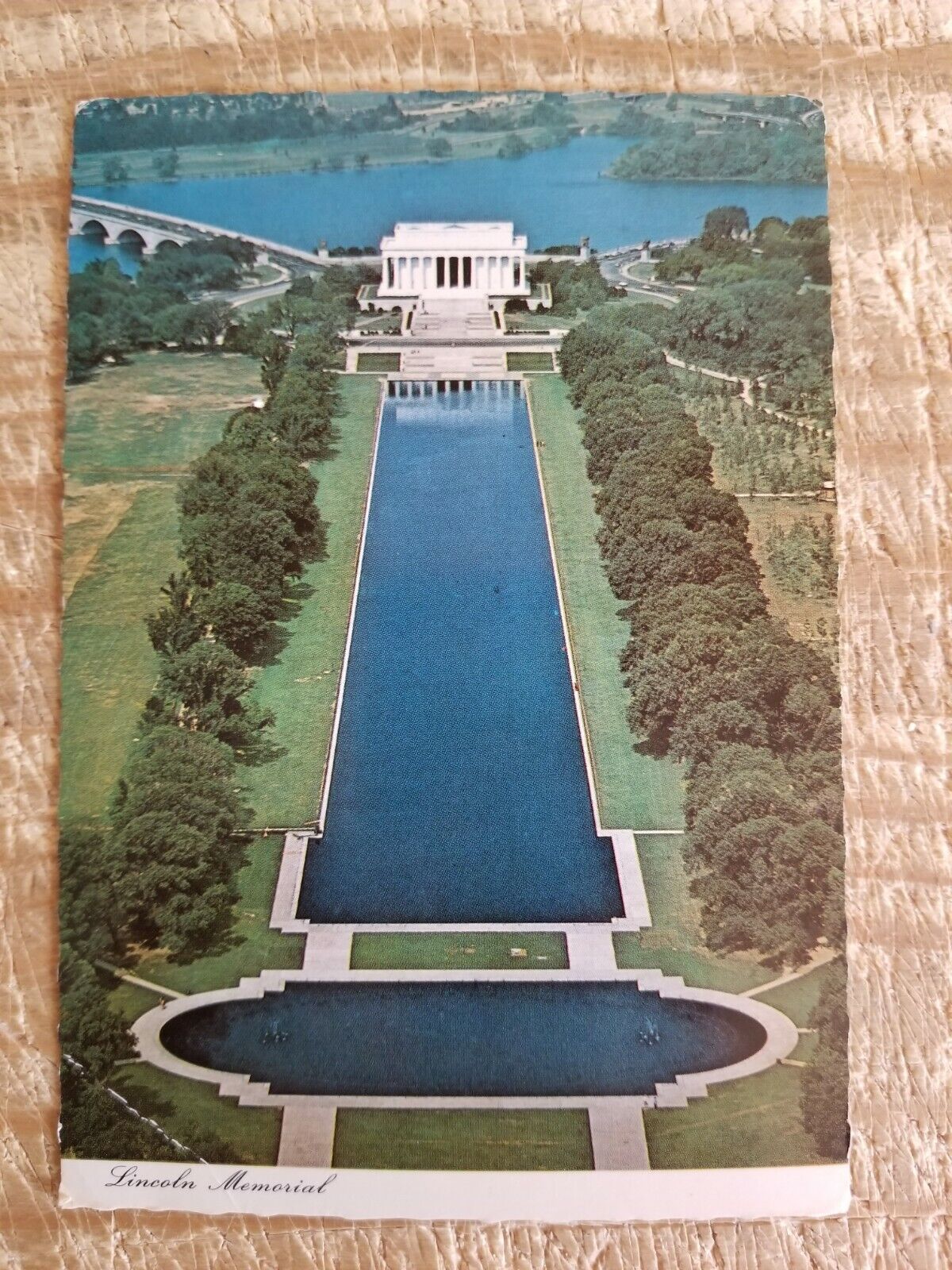 A VIEW OF THE LINCOLN MEMORIAL FROM TOP OF WASHINGTON MONUMENT.VTG POSTCARD