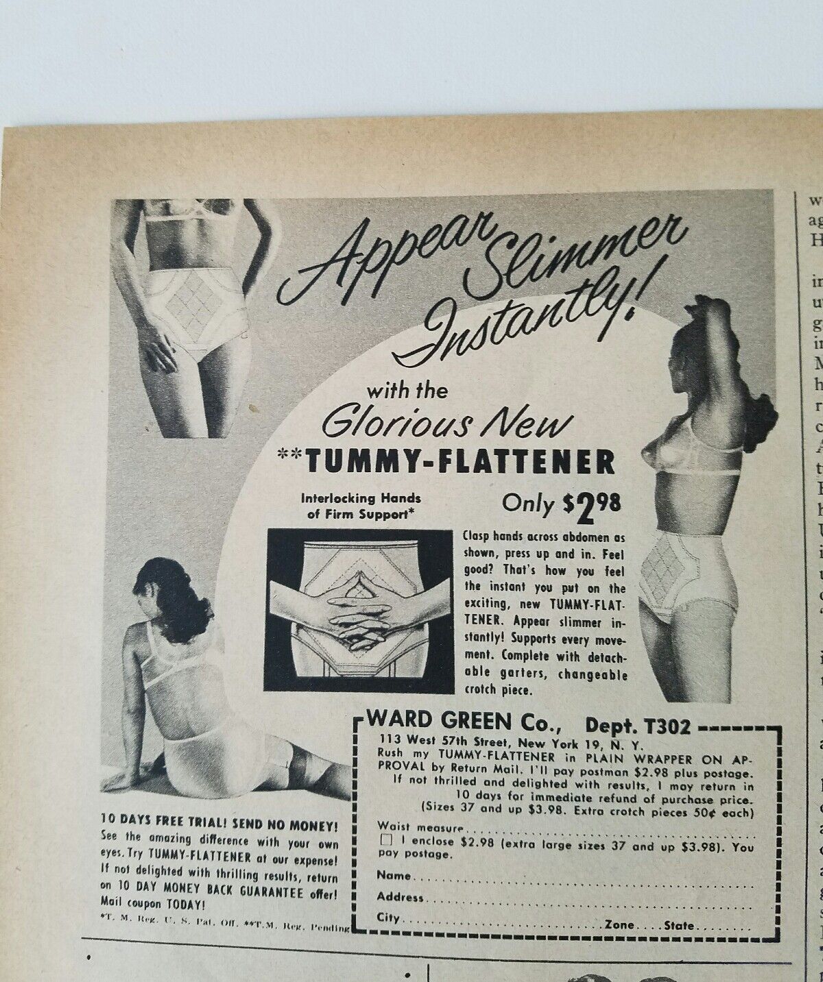 1952 women's tummy flattener girdle bra appear slimmer instantly fashion ad
