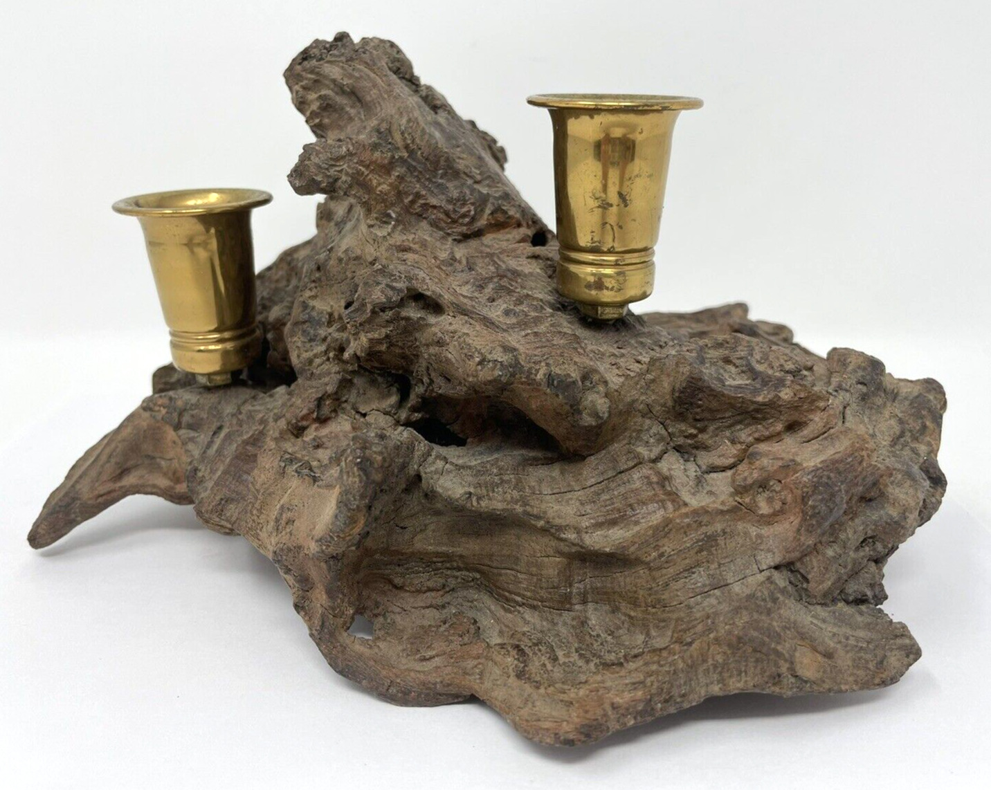 Sculptural Driftwood Candle Holder Vintage Mid Century Modern Brass Candlestick