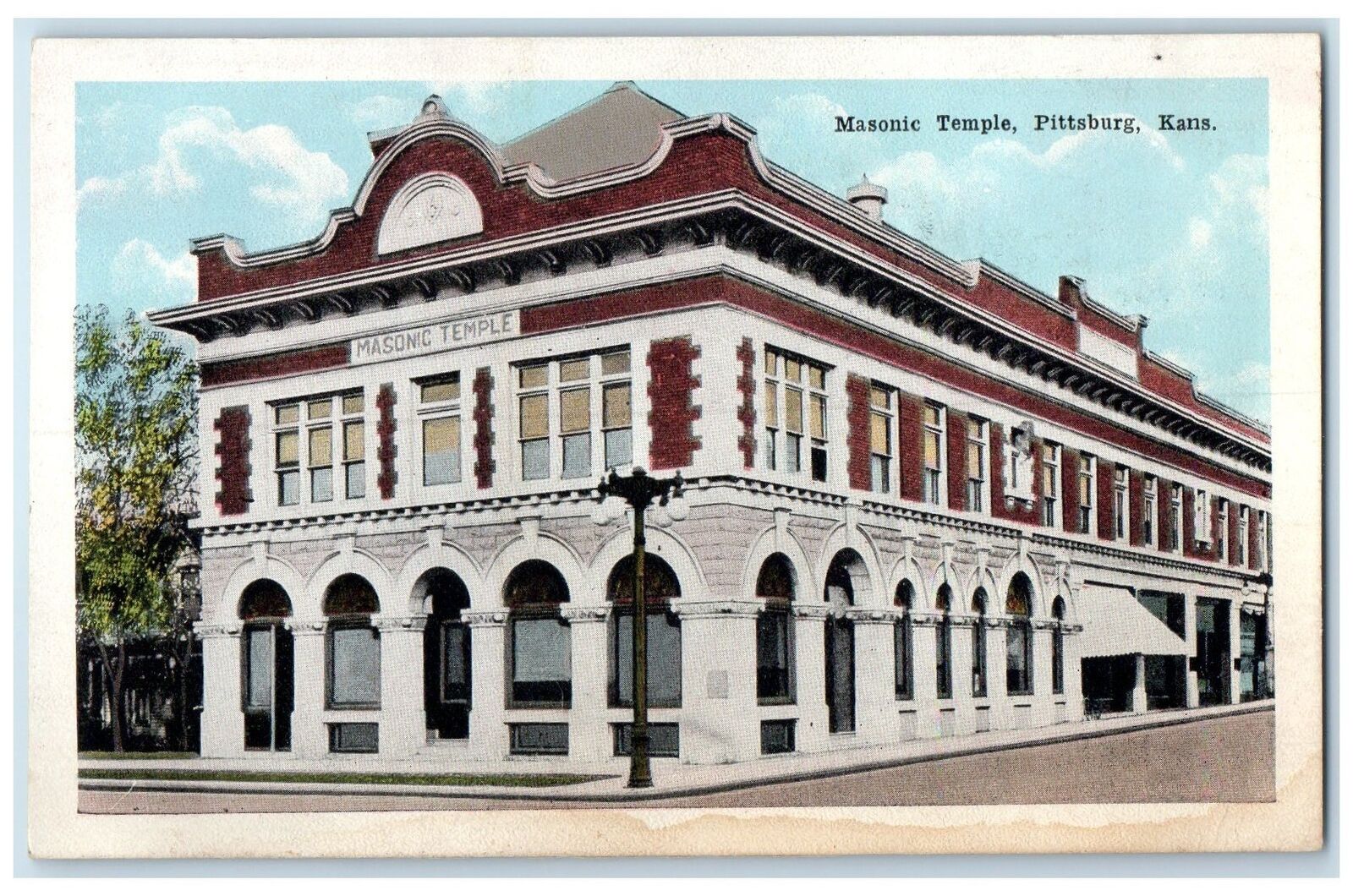 c1920s Masonic Temple Exterior Roadside Pittsburg Kansas KS Unposted Postcard