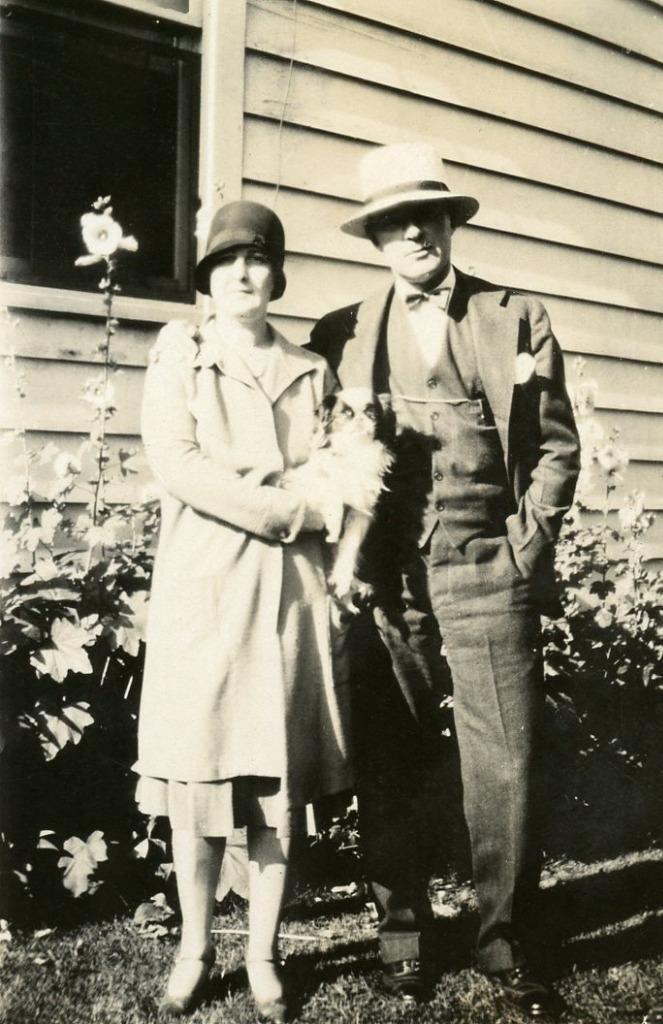 PP98 Vtg Photo COUPLE WITH LITTLE DOG? DOLL? IN THE ARMS WOMAN c 1929