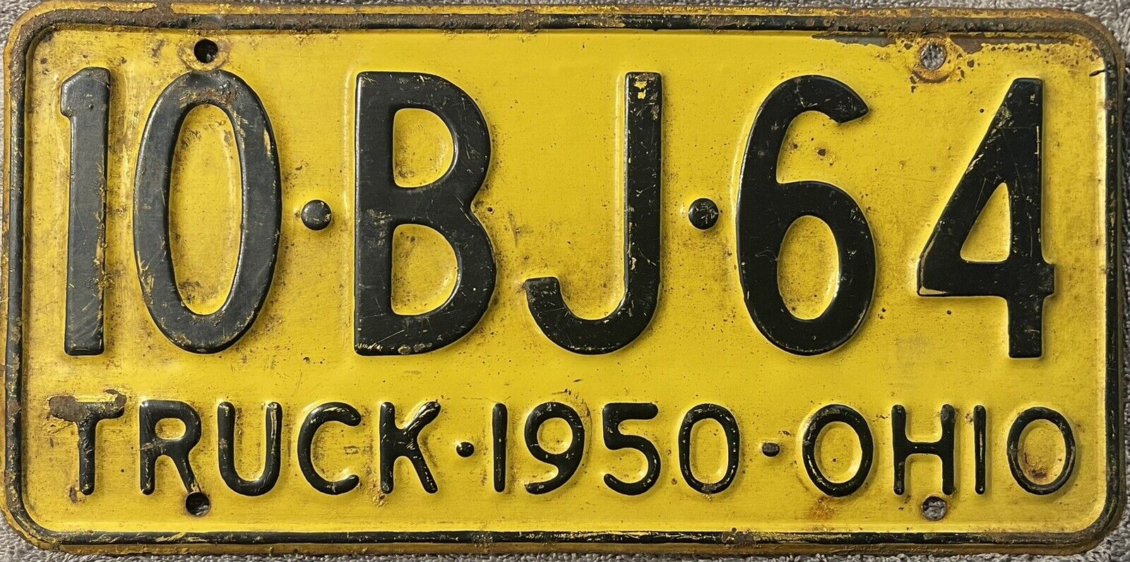 1950 Ohio Truck License Plate Tag All Original Paint 10•BJ•64 DMV CLEAR OH