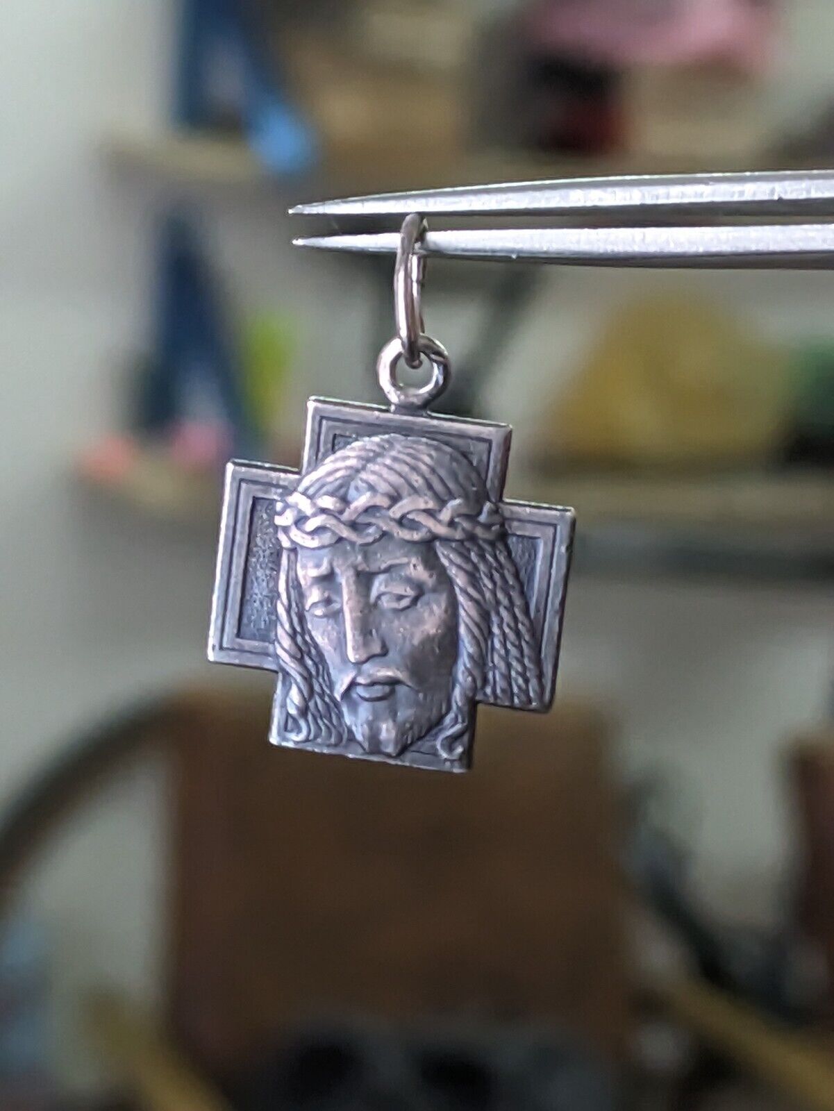925 Sterling Silver Pendant Vintage Icon Medal  Jesus Christ