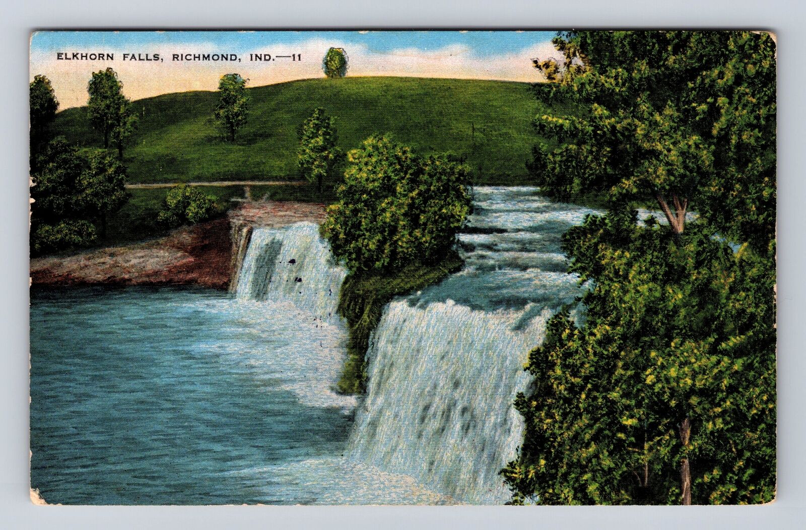Richmond IN-Indiana, Elkhorn Falls, Antique, Vintage c1954 Postcard