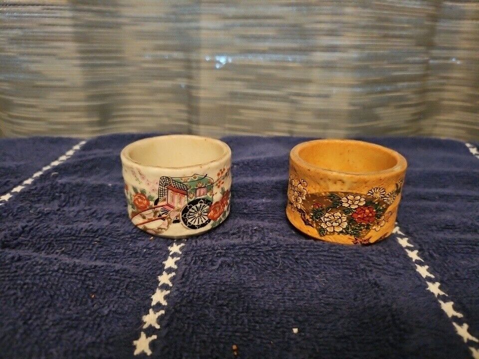 Japanese Sake Cups Flowers Rickshaw Set of 2