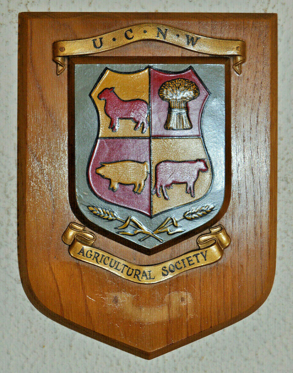 Large University College of North Wales Agricultural Society plaque shield UCNW