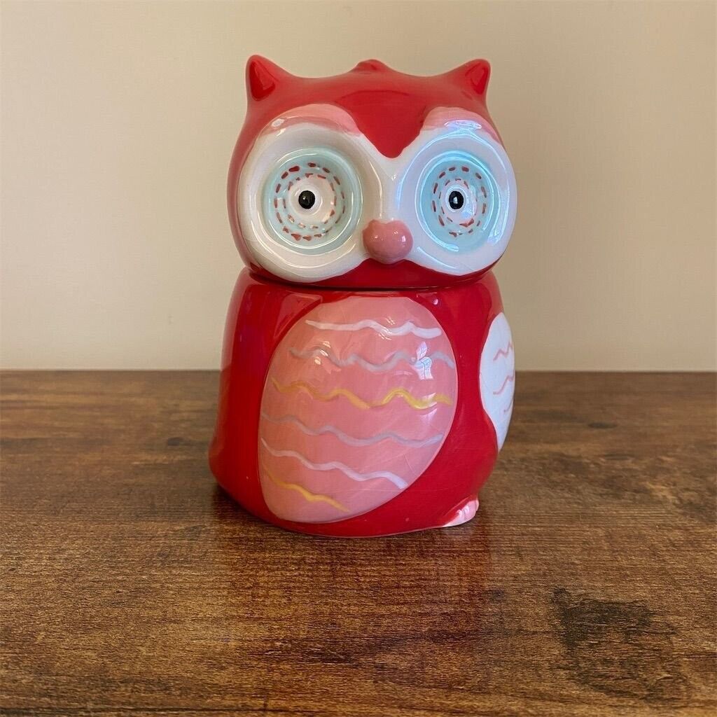 Adorable Red Owl Ceramic Candle with Heart Motif