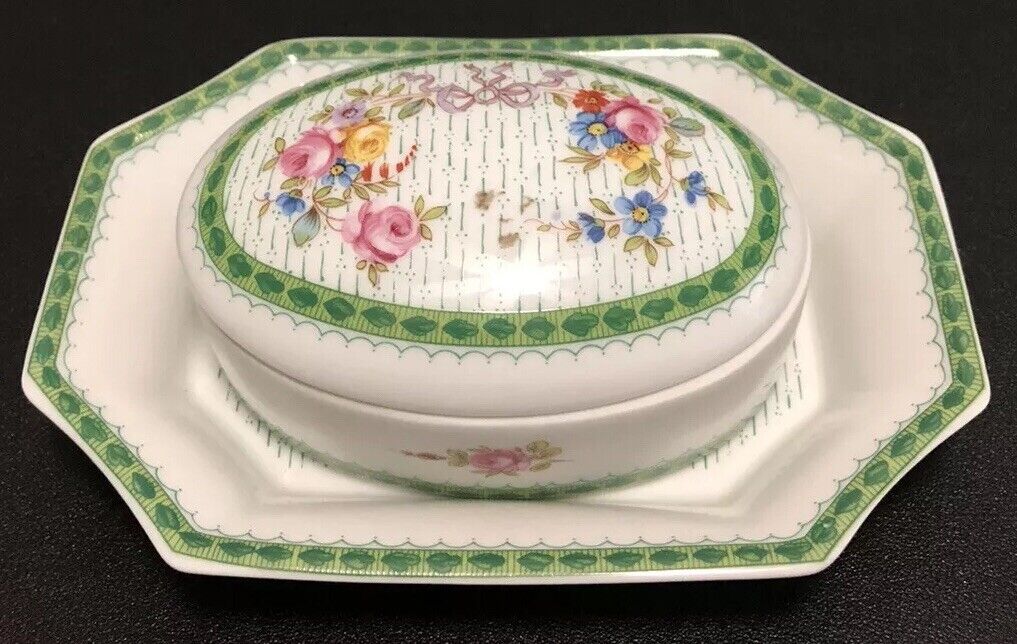 Vintage Porcelain Porcelaine De Paris French France Trinket Jewelry Box + Tray