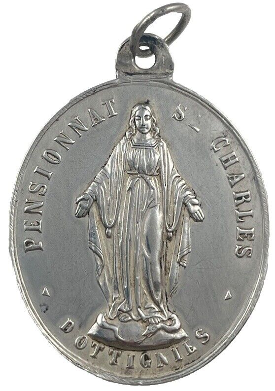 Antique Catholic Silver Miraculous Mary Medal, France