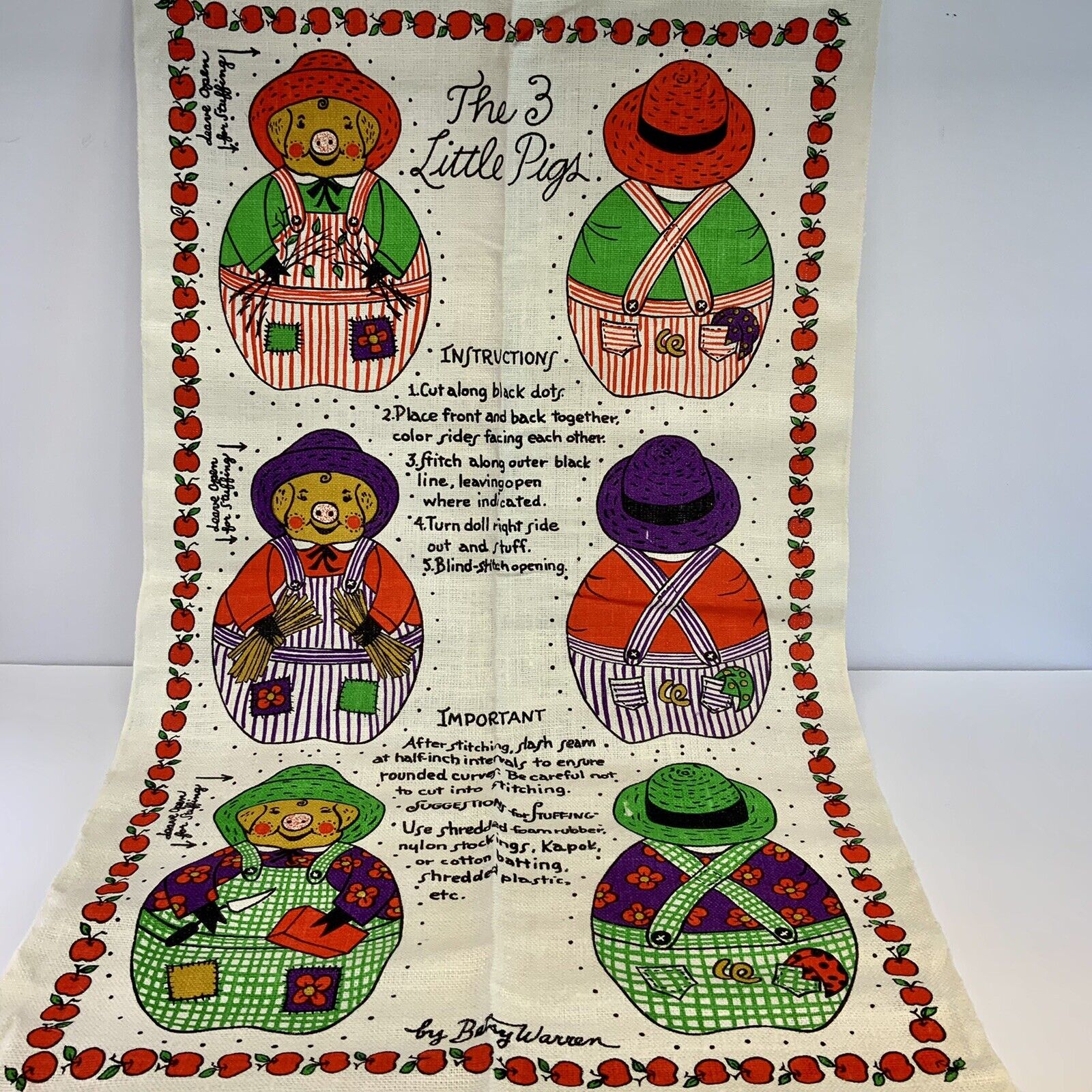 Vintage Kay Dee Kut-Ups 3 Little Pigs Cut Stuff Sew Animal Fabric Material NOS