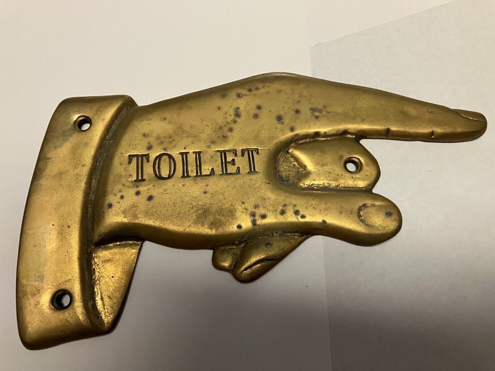 Vintage Solid Brass Pointing Toilet Room Hand Sign for Bathroom