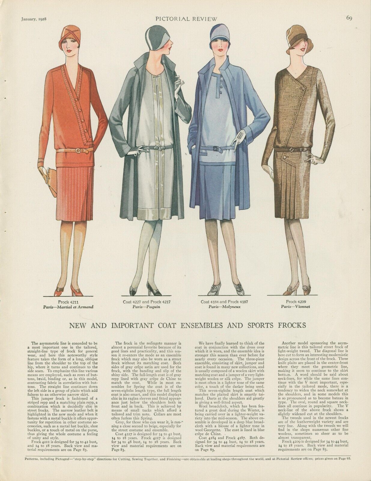 1928 Pictorial Review Fashion Paris Says Singer Coat Frocks Vtg Print Story PR5
