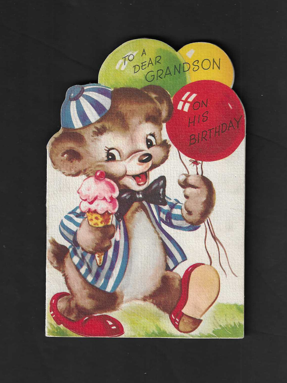 vintage 1949 Rust Greeting TO A DEAR GRANDSON ON HIS BIRTHDAY Card Bear Balloon