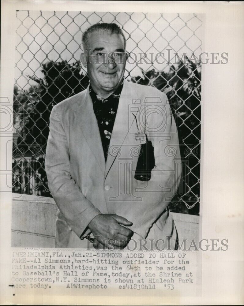 1953 Wirephoto Al Simmons 64th to be added o Baseballs Hall Fame 10.25X8 Photo