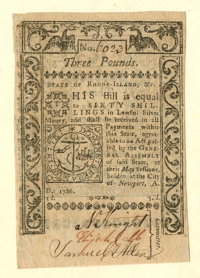 Colonial Currency - FR RI-301 - May 1786 - Paper Money - Paper Money - US - Colo