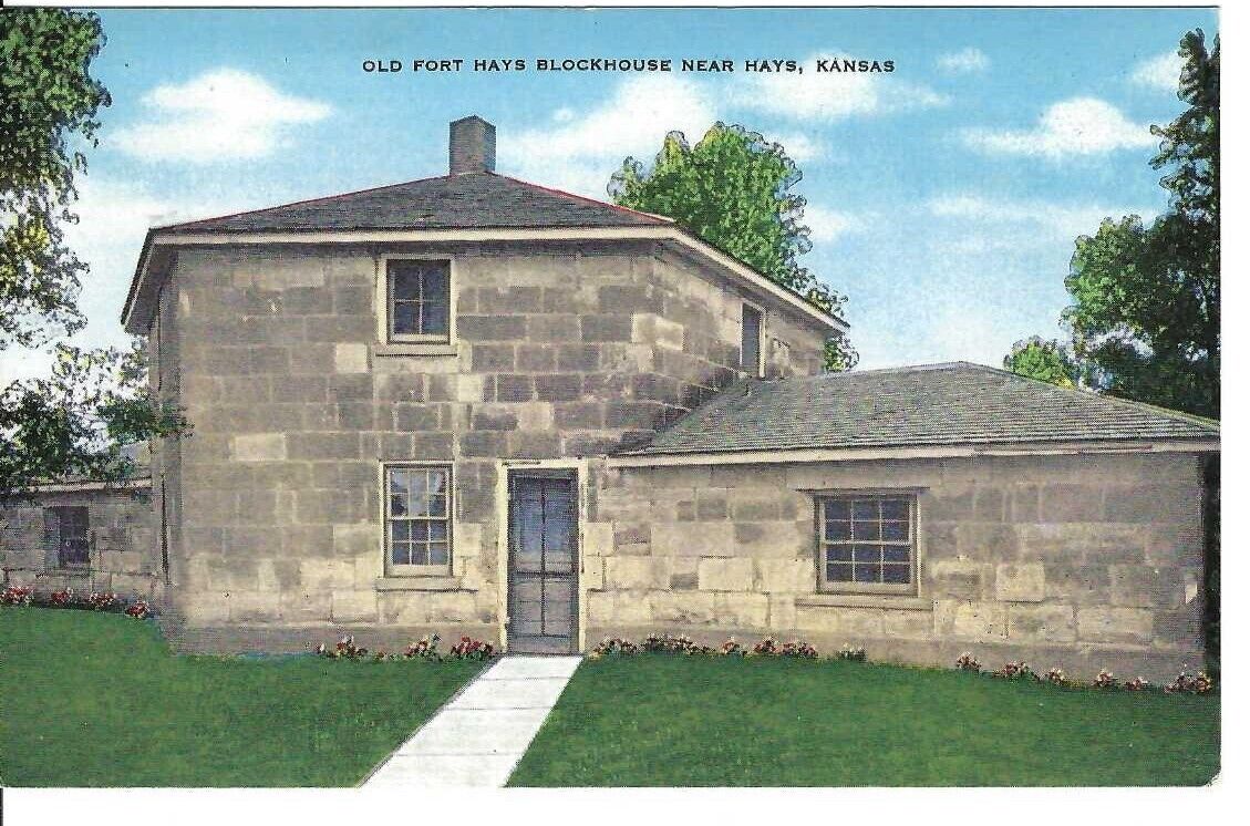 CR-395 KS Hays Fort Hays Blockhouse Linen Postcard Kansas E.C. Kropp Co Publish