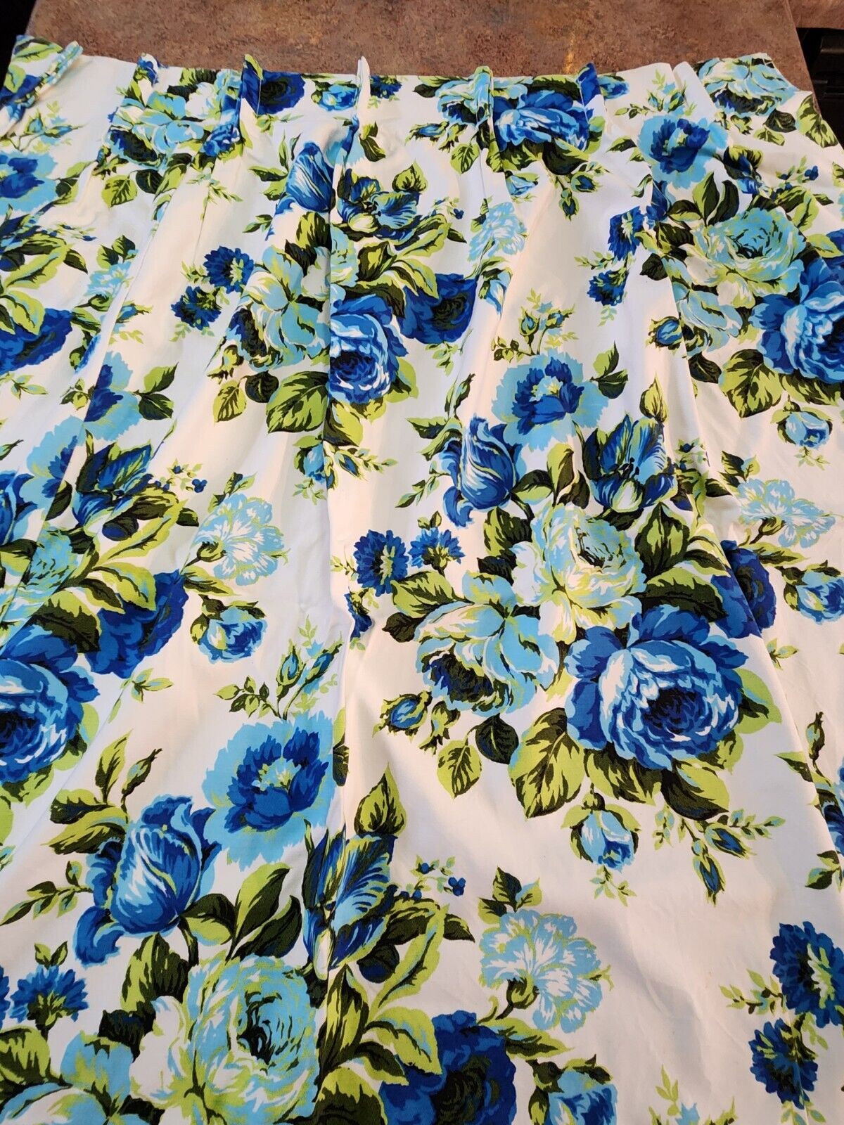 Vintage 4 Panels JCPenney Fashion Manor Penn-Prest Pleated Blue Flower Curtains