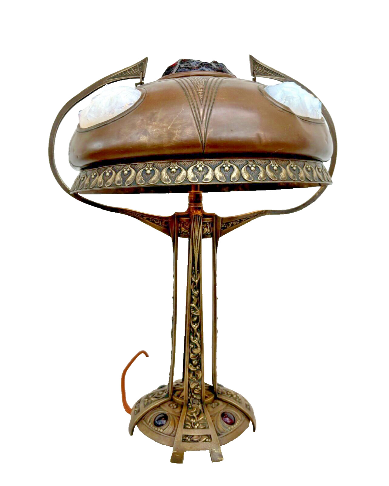 Antique Austrian Art Nouveau Bronze and Chunck Jewel Table lamp 1900