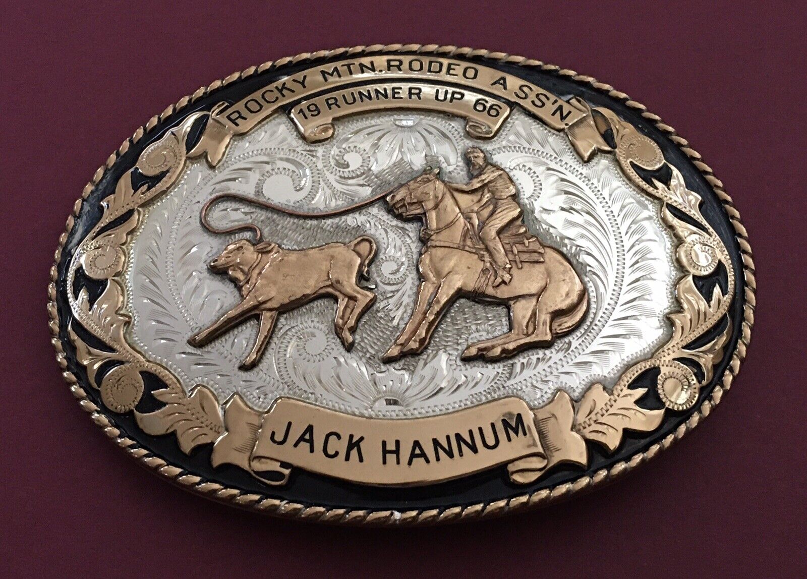 Rare Vintage 1966 Rocky Mtn Rodeo Sterling Silver HOF Cowboy Trophy Belt Buckle