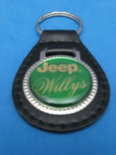 Vintage Jeep Willys genuine grain leather keyring key fob keychain -- Old Stock