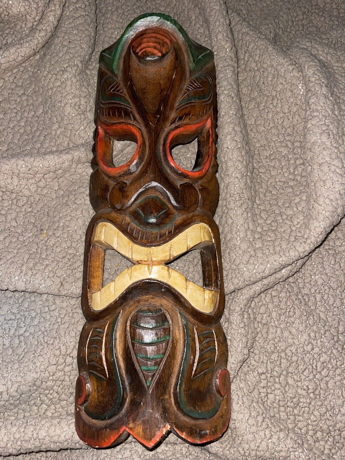 Hand Crafted Wooden Hawaiian Tiki Totem Wall Mask 19.5” Tall x 6” Wide