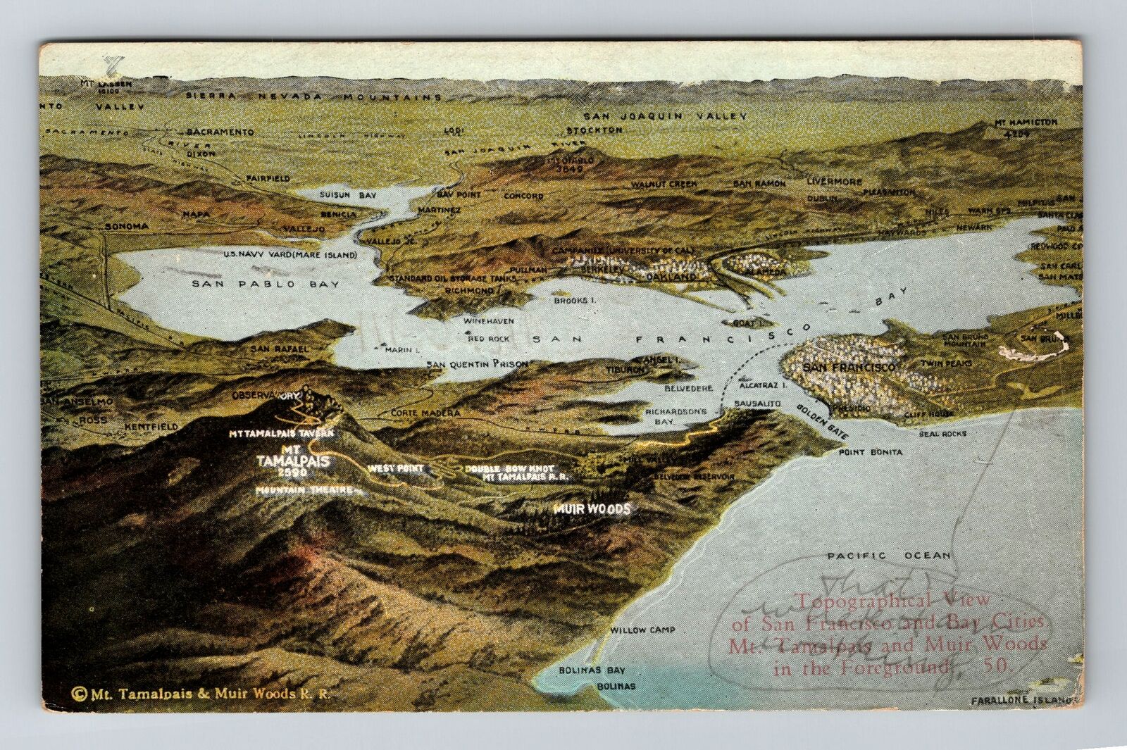 San Francisco CA-California, Topographical View Bay Area, c1932 Vintage Postcard