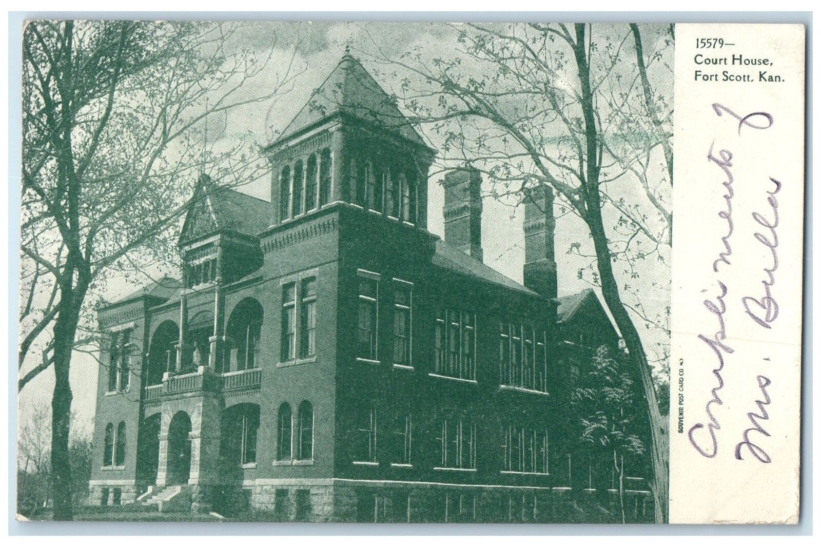 1907 Court House Building Tower Entrance Fort Scott Kansas KS Posted Postcard