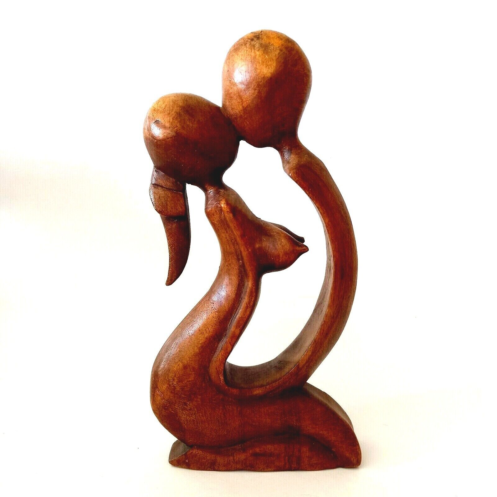 Vintage Carved Wooden Figurine Valentine Kissing Kiss Couple Romantic Nice 9.7\'\'