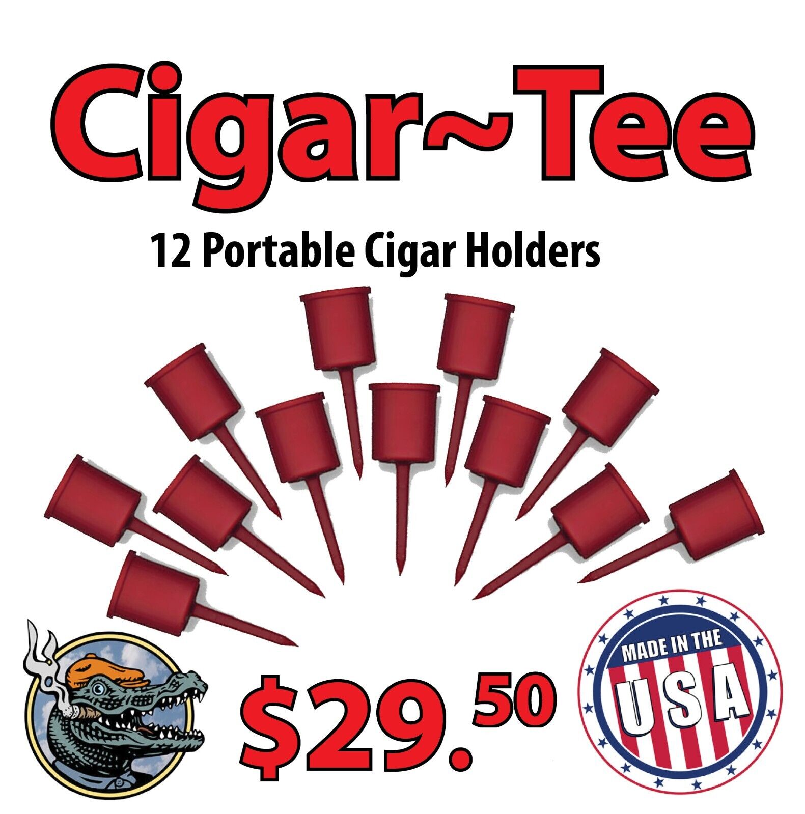 12 Cigar-Tee CIGAR TEE Portable Cigar Holder Great for Golf 52 Ring