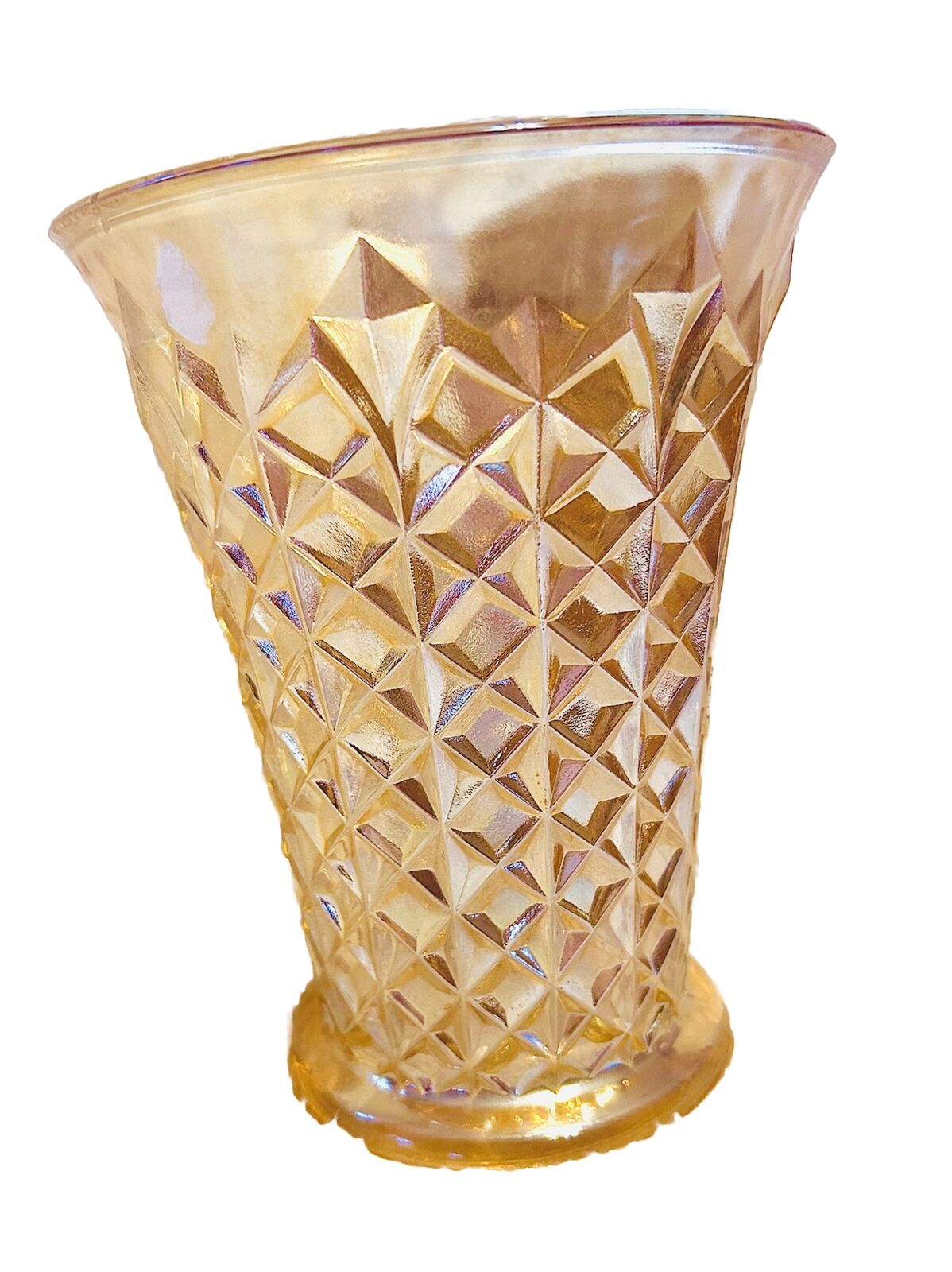Vintage Sowerby Diamond Pinwheel Carnival Glass Vase C1930s