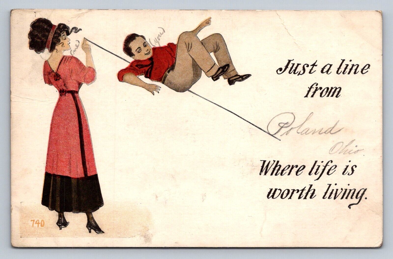 Postcard Ohio Poland Novelty Woman Man on String 1914 G536