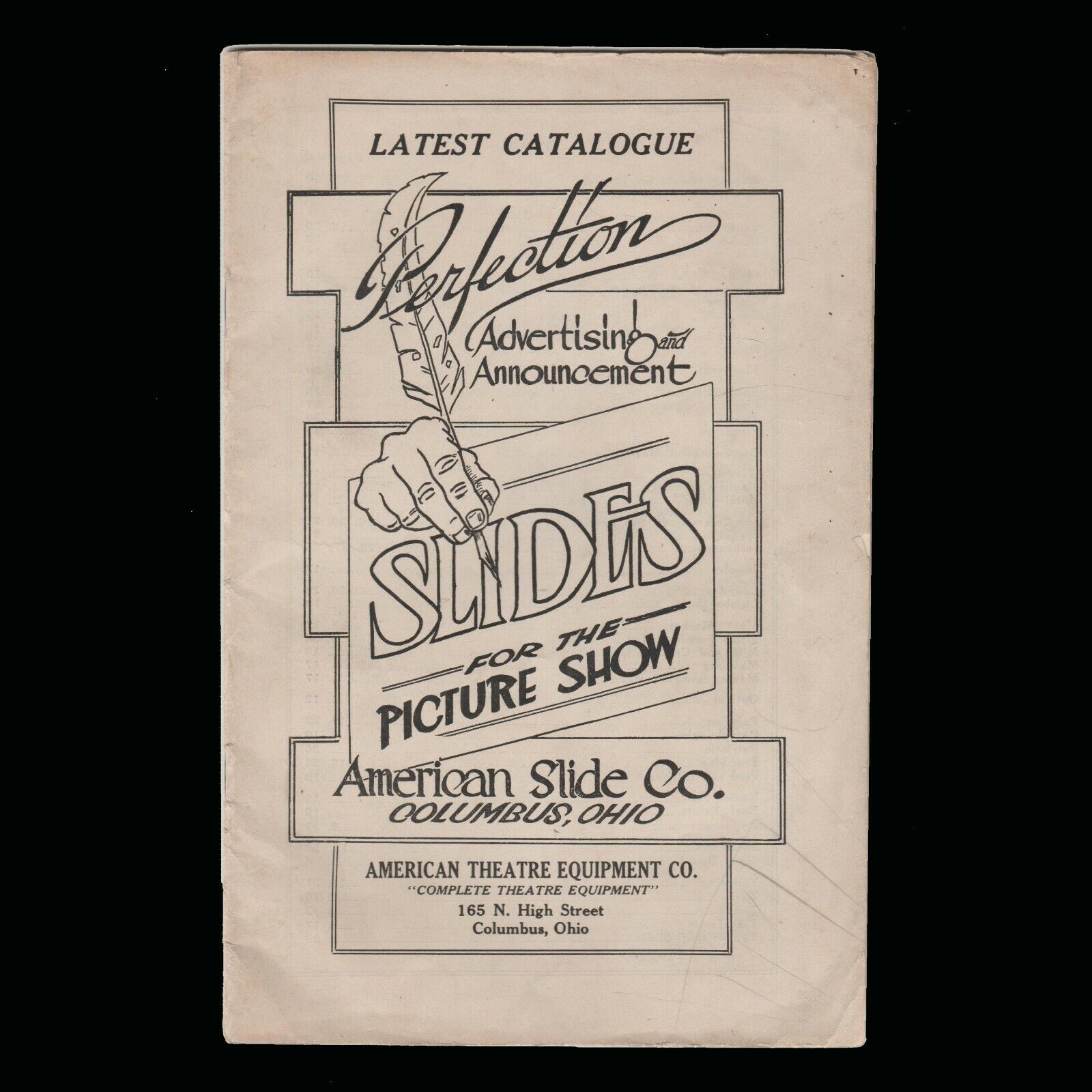 1920s Silent Movie American Slide Co Catalog Perfection Ad Announcement Cols OH