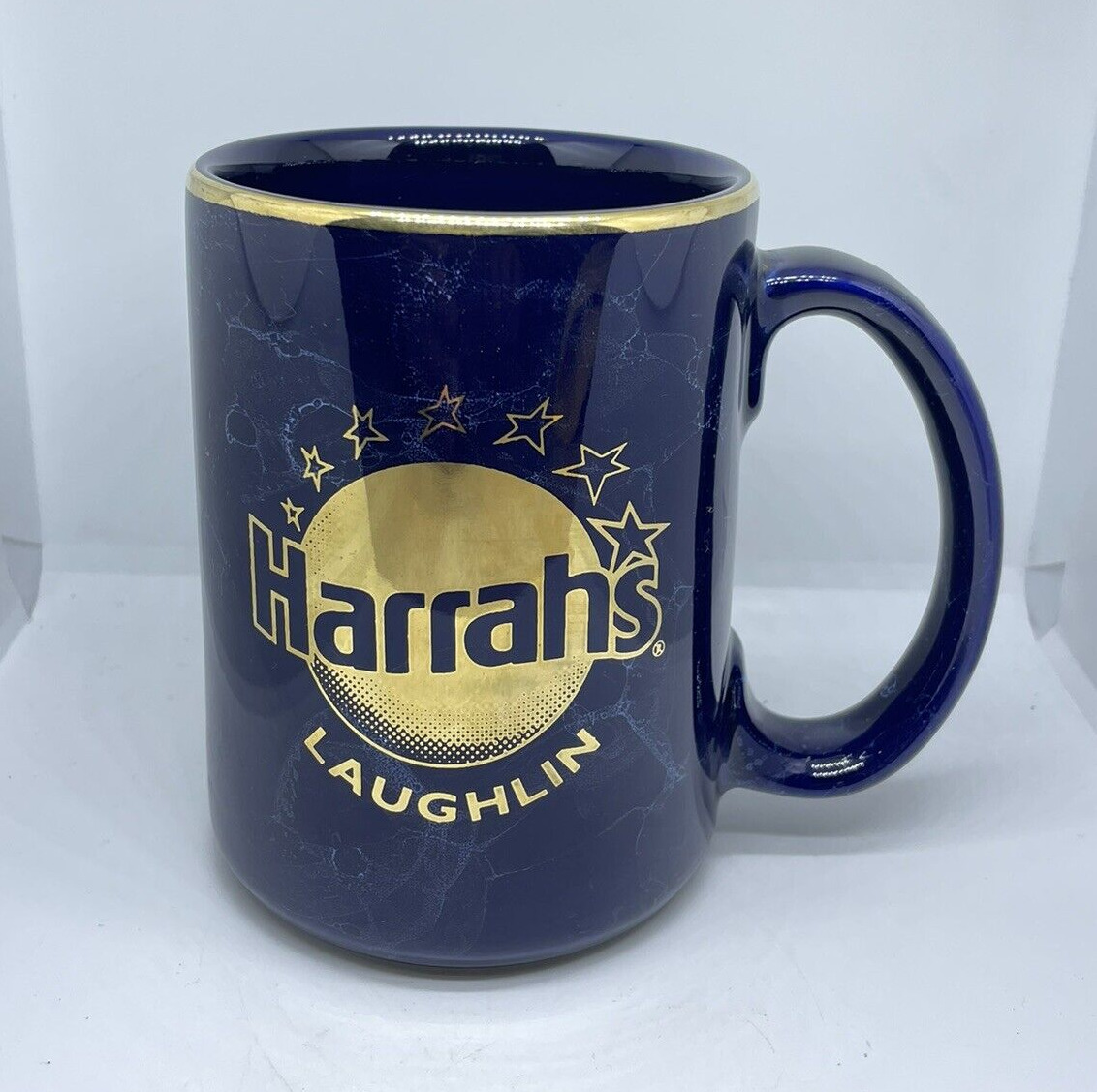 Vintage Harrah\'s Laughlin Blue Marble Coffee/Tea Mug by Linyi ~ Souvenir ~ NOS