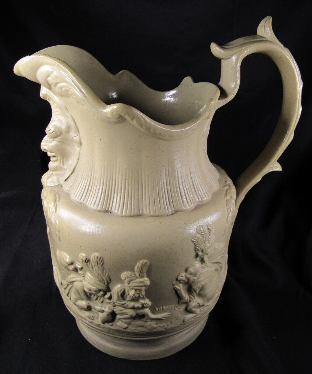 Charles Meigh Victorian Drabware Ale Jug With Monkeys