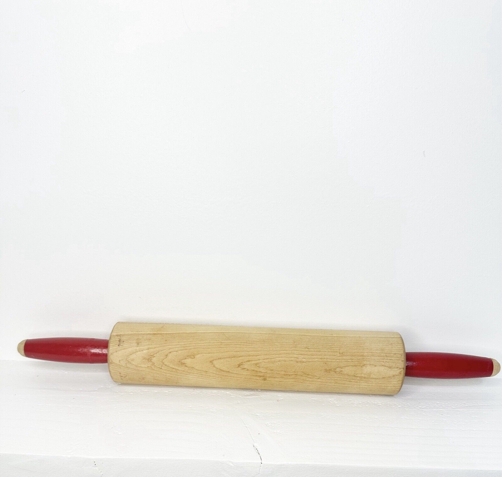 Vintage Farmhouse Wooden Rolling Pin with Red Handles - 16\