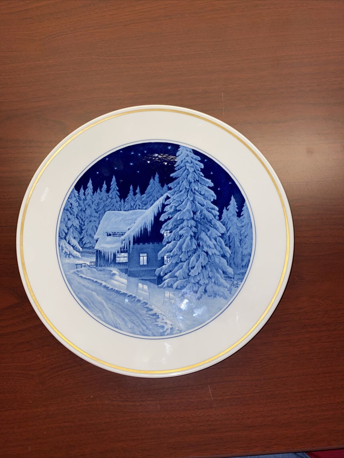 Meissen Wall Plate Vintage With Winter Scene 10” Made In Germany Blue And White