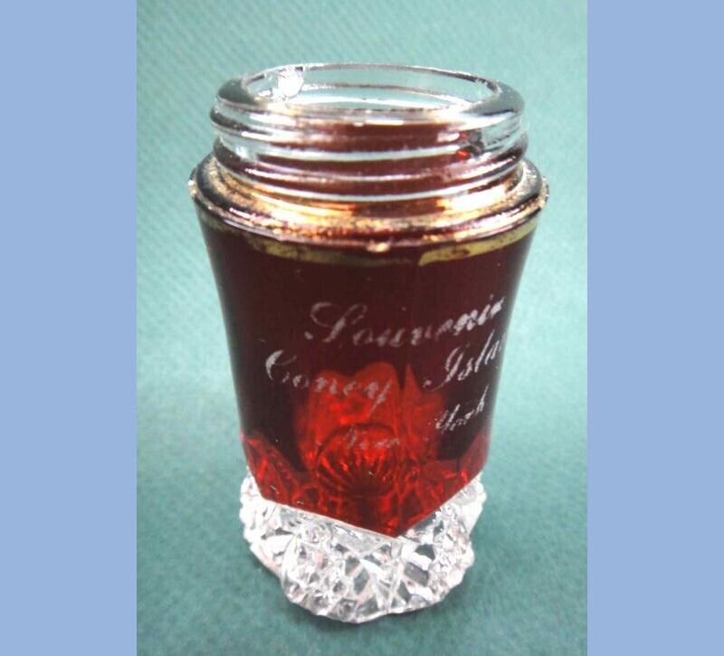 1898 antique RUBY clear CONEY ISLAND SOUVENIR GLASS single salt pepper shaker