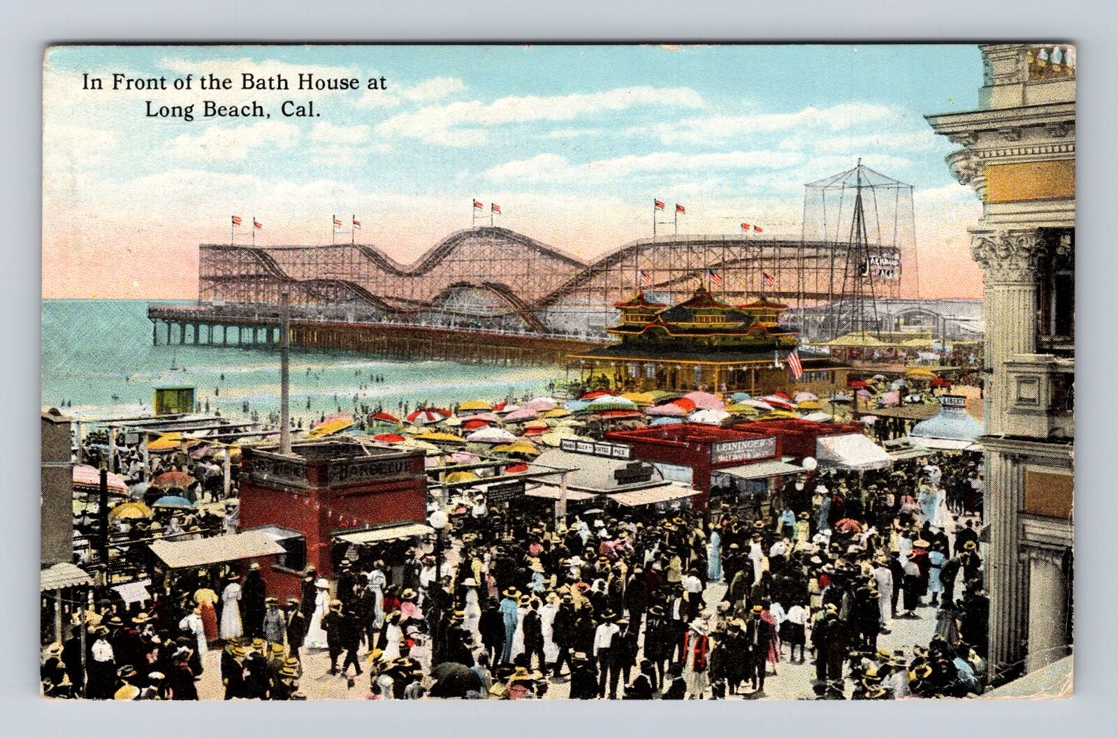 Long Beach CA-California, In Front Of The Bath House, Vintage c1921 Postcard