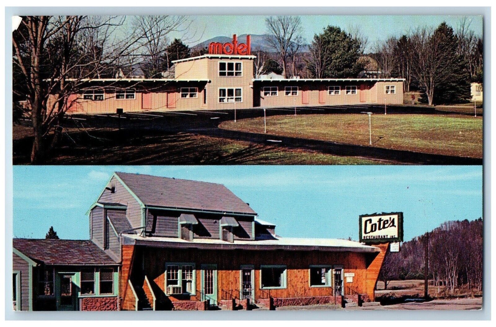 Claremont New Hampshire Postcard Cote\'s Restaurant Motel c1960 Vintage Antique