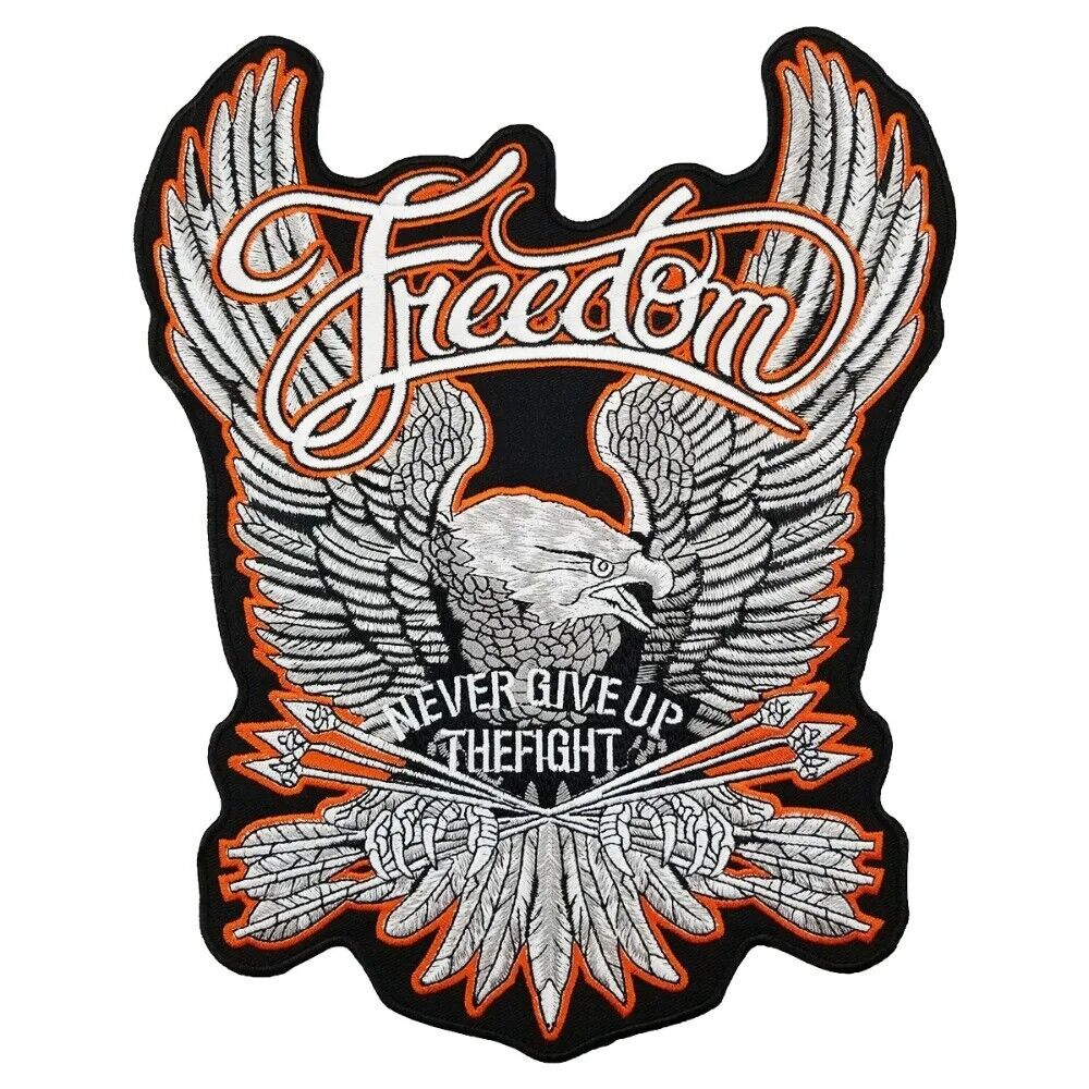 Freedom Eagle Never Give Up Embroidery DIY Iron on Patch for biker vest Clothing