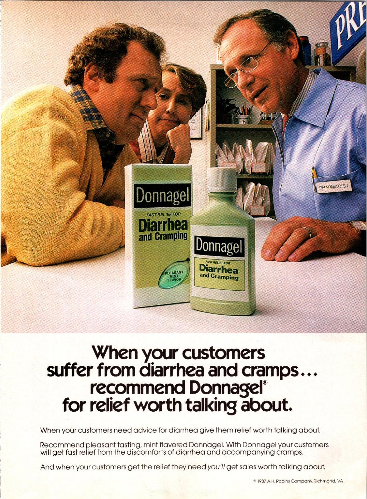 1986 Pharmacists Donnagel Diarrhea Prank Joke Gift Vintage Print AD