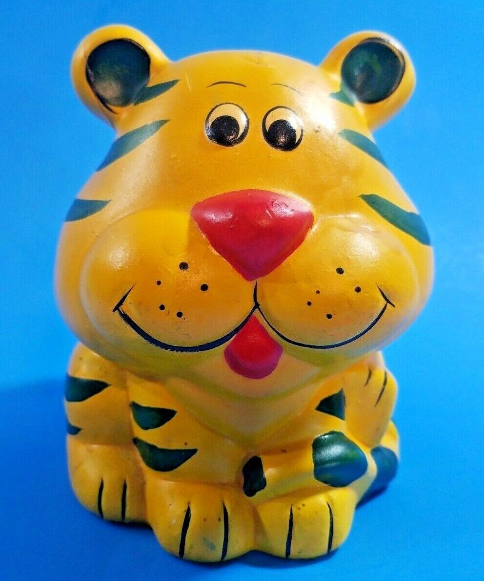 Cute Small Vintage Ceramic Smiling Tiger Cub Coin Bank Piggy Bank Still 5\