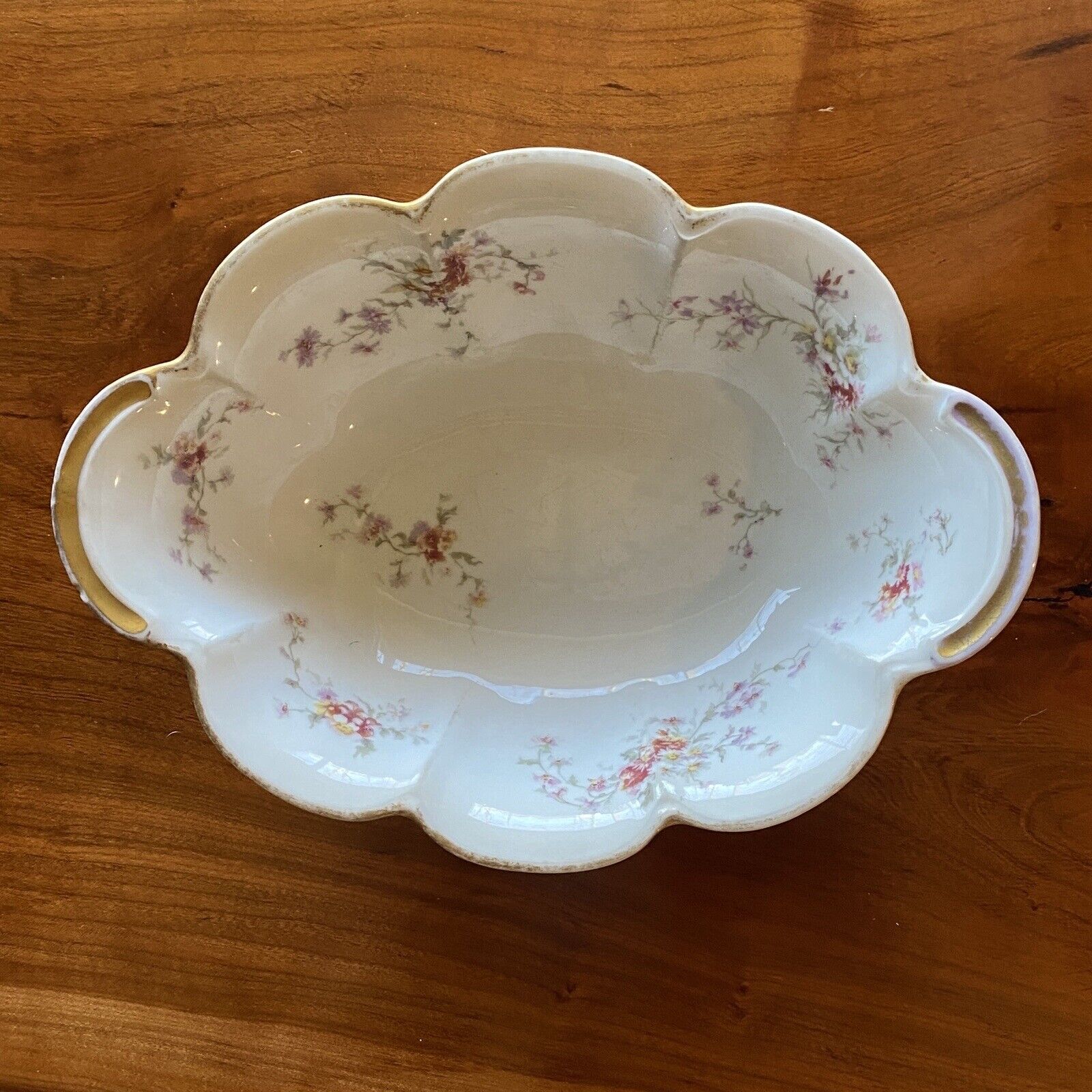 Theodore Haviland Limoges France Antique Oval Serving Dish Bowl Floral Scalloped