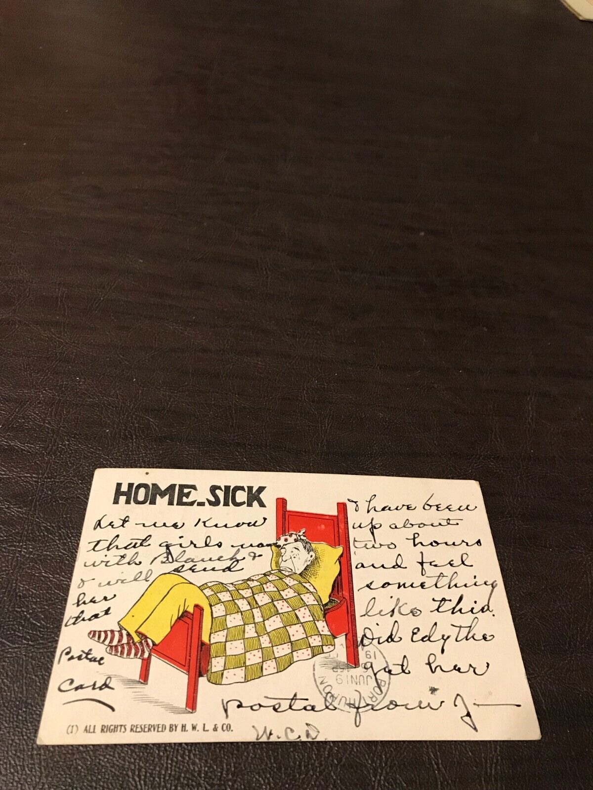 EARLY HUMOR -1906- POSTED POSTCARD - HOME SICK