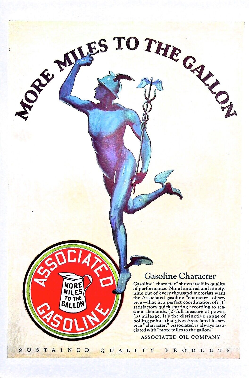 Original Vintage Associated Gasoline Ad: More Miles to the Gallon